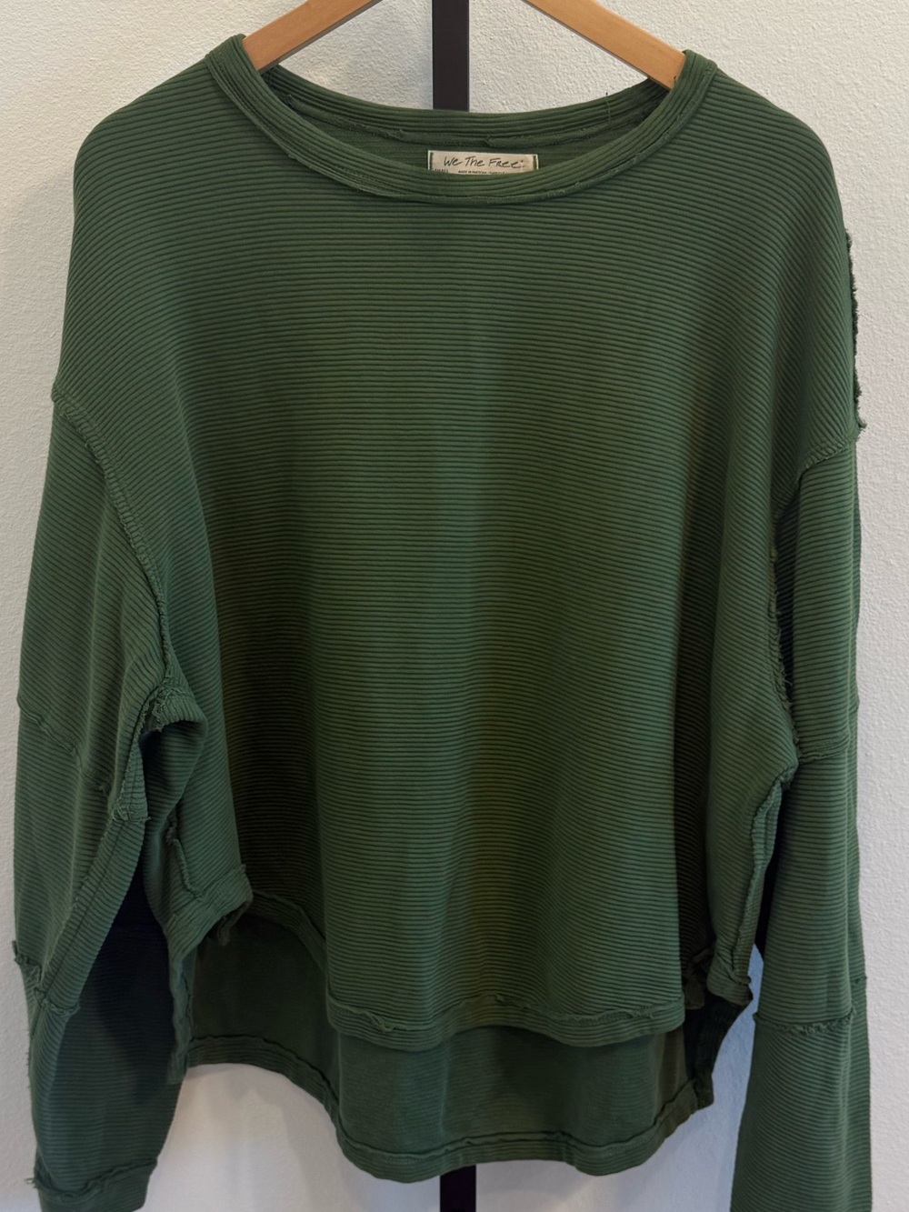 NWT Free People Total Eclipse Eden Green Ribbed Top Small Relaxed Boho Mininal - Picture 2 of 9